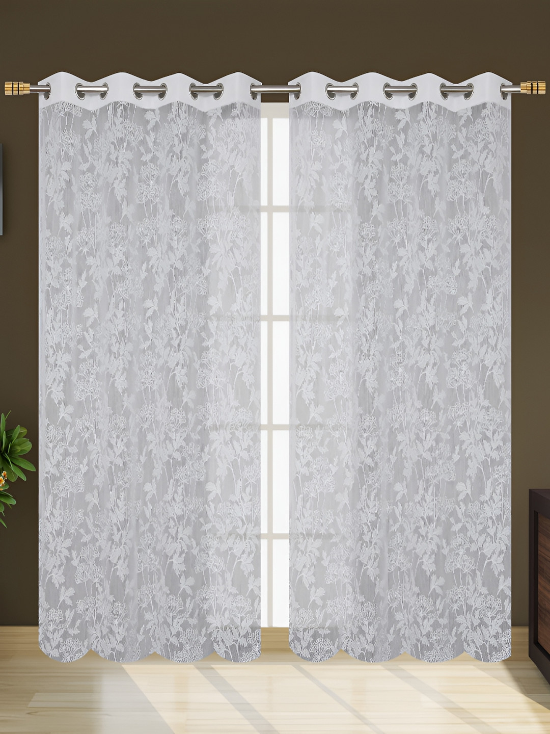 

Galaxy Home Decor Off White 2 Pieces Floral Eyelet Room Darkening Long Door Curtain