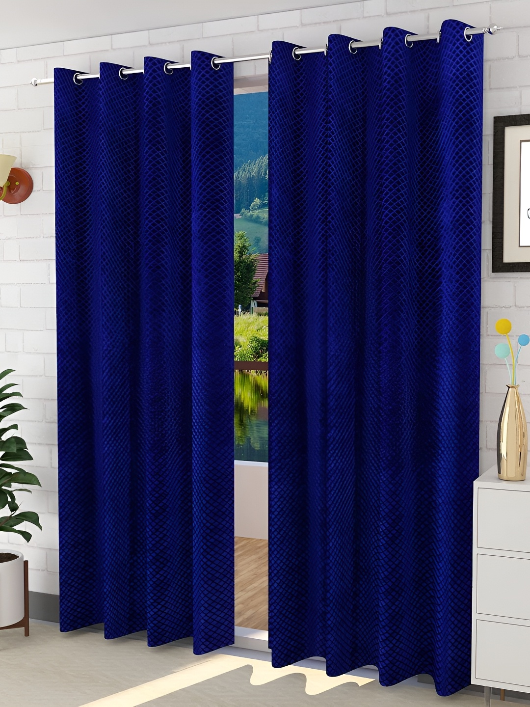 

Galaxy Home Decor Blue 2 Pieces Eyelet Room Darkening Long Door Curtain