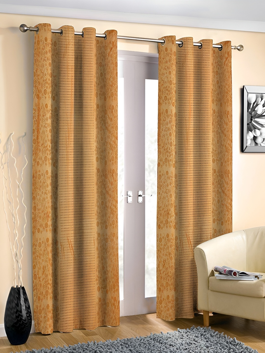 

Galaxy Home Decor Gold Toned Self Design Room Darkening Long Door Curtain