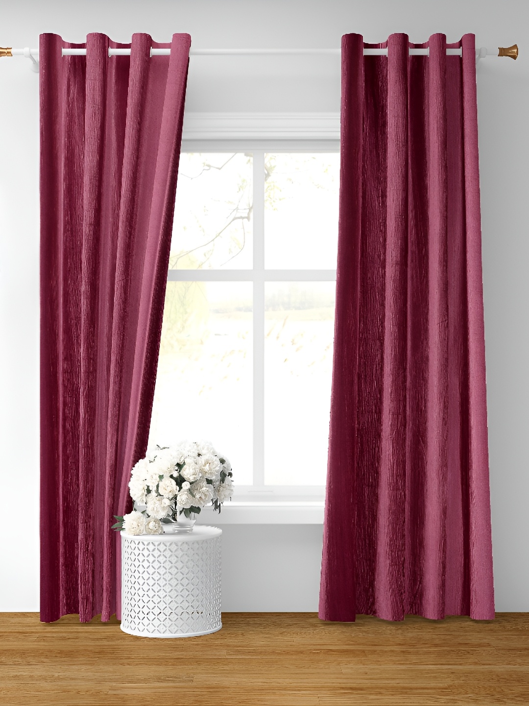 

Galaxy Home Decor Burgundy 2 Pieces Self Design Room Darkening Long Door Curtains