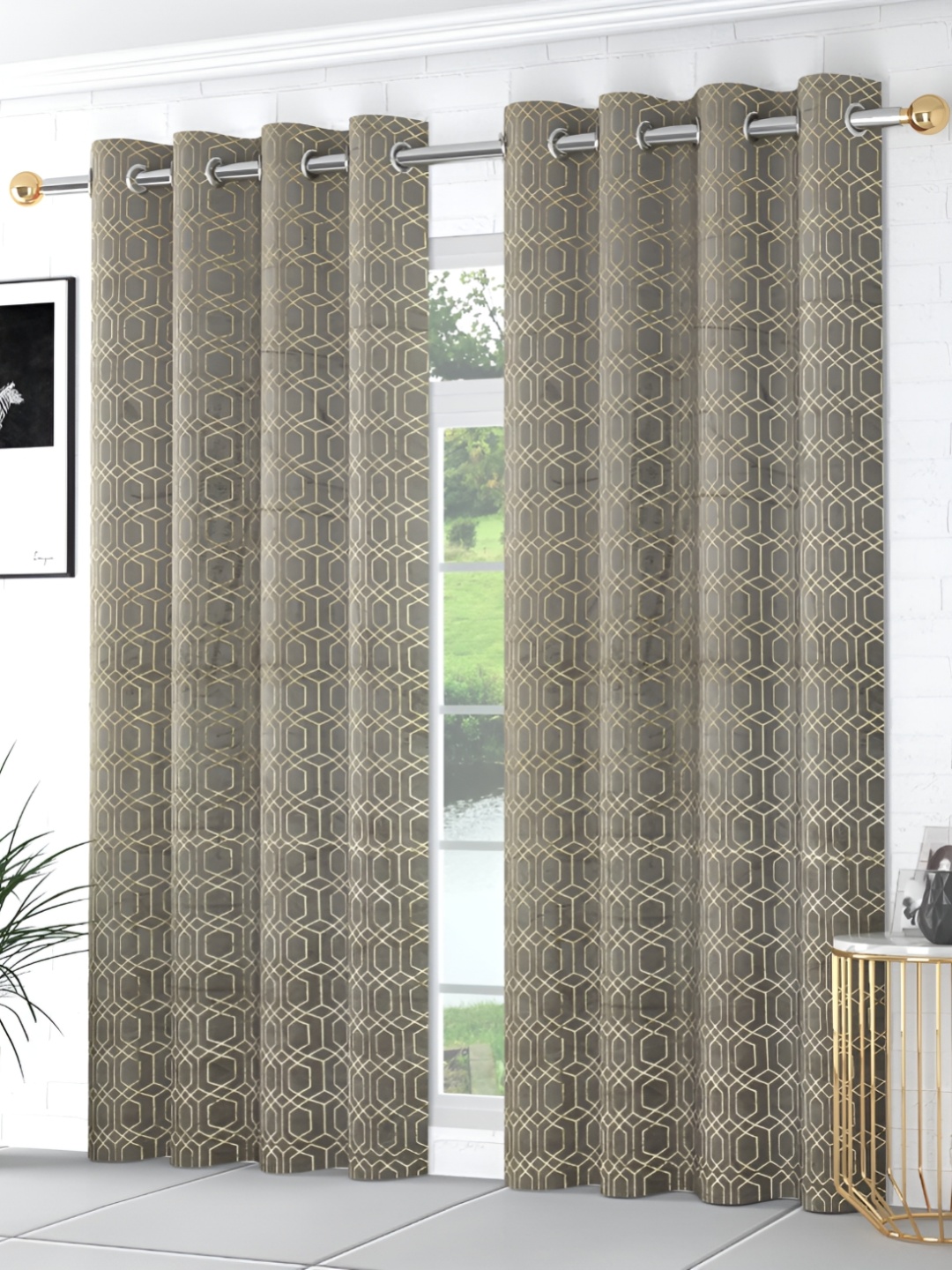 

Galaxy Home Decor Grey Geometric Printed Room Darkening Long Door Curtain