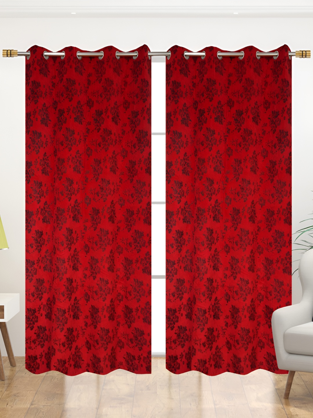 

Galaxy Home Decor Maroon Floral Room Darkening Door Curtain