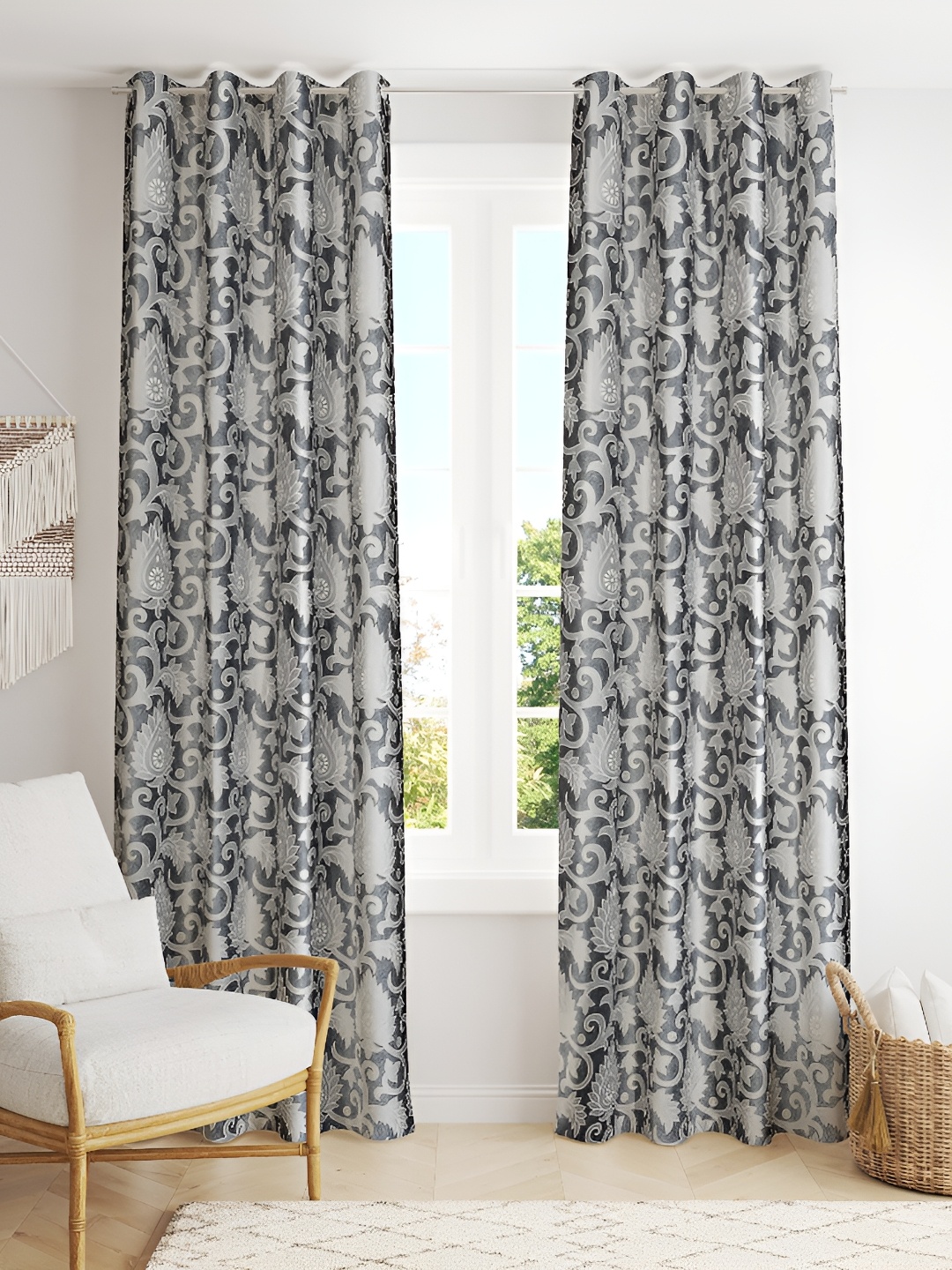 

Galaxy Home Decor Grey Set of 2 Floral Room Darkening Window Curtain