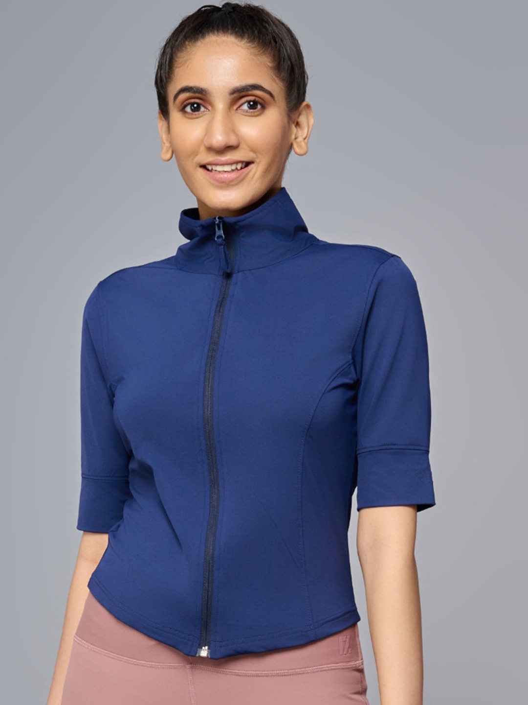 

RYZ Women Lightweight Crop Training or Gym Sporty Jacket, Navy blue