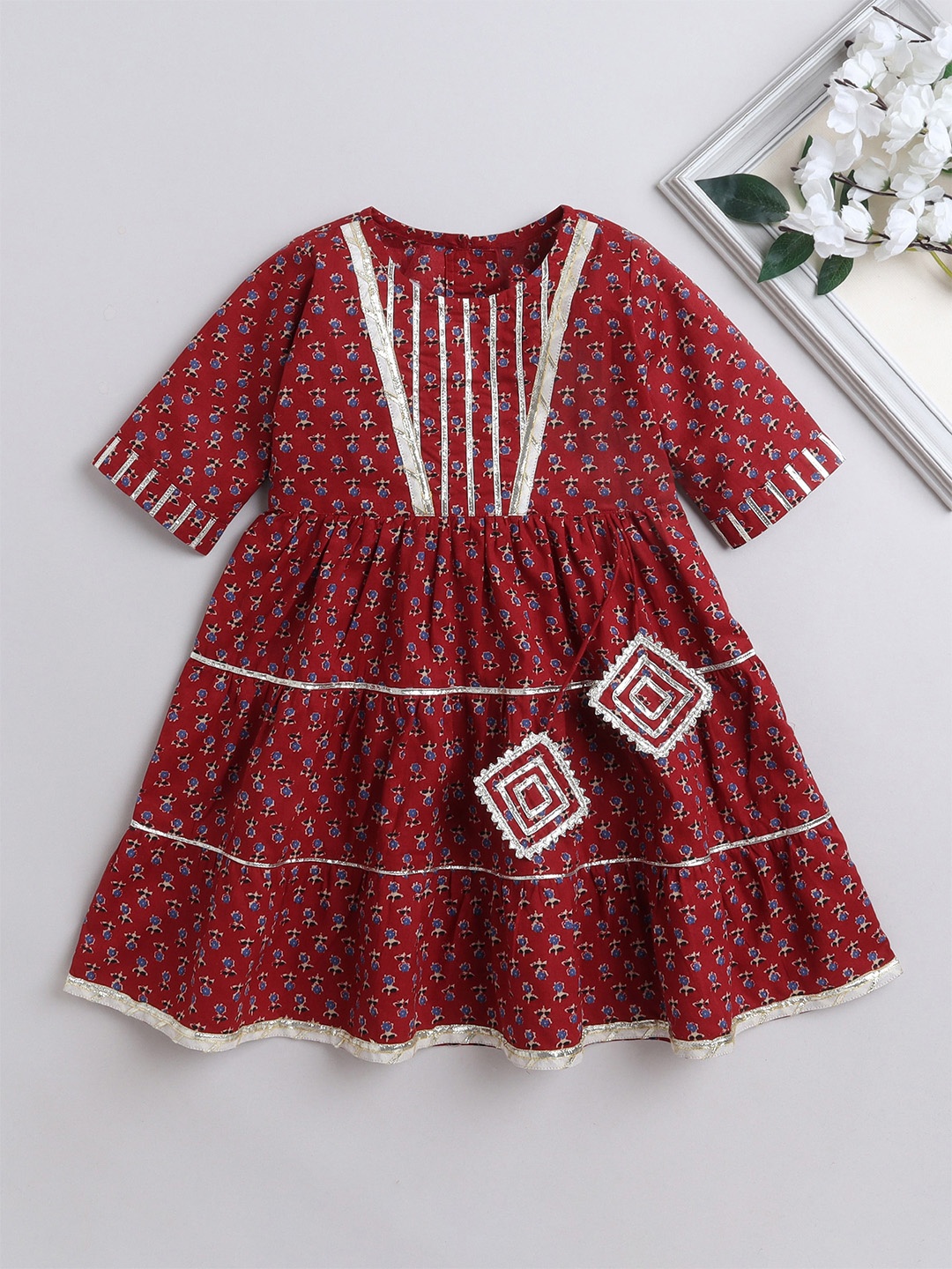 

The Magic Wand Ethnic Motifs Print Fit & Flare Dress, Maroon