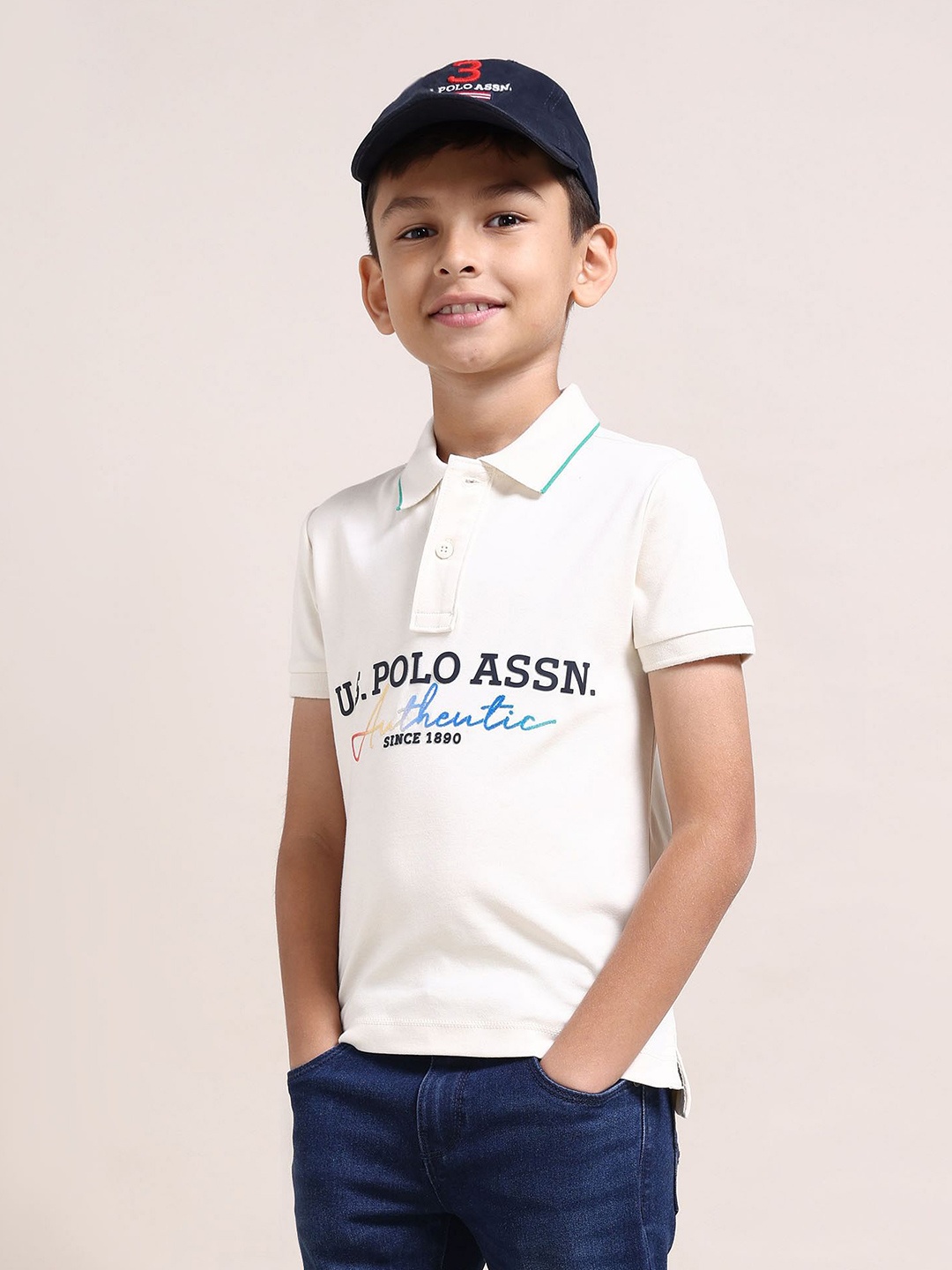 

U.S. Polo Assn. Kids Boys Typography Polo Collar Applique T-shirt, White