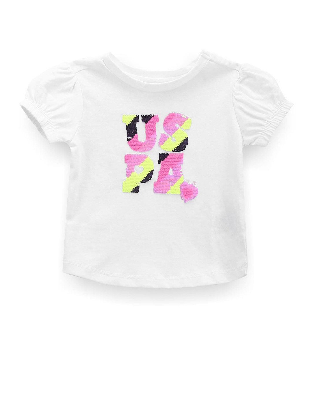 

U.S. Polo Assn. Kids Girls Floral Printed Applique T-shirt, White