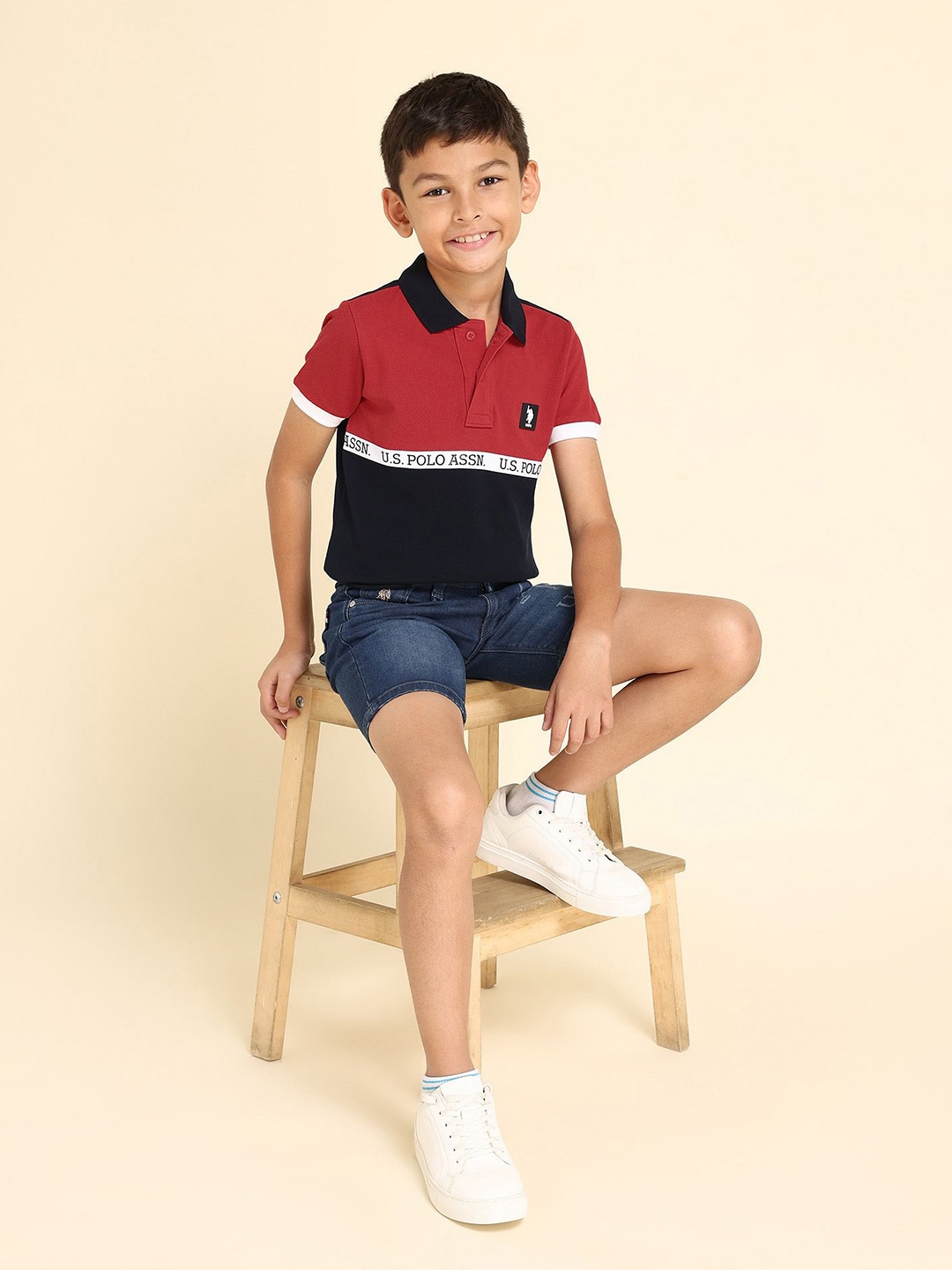 

U.S. Polo Assn. Kids Boys Typography Polo Collar Applique T-shirt, Red