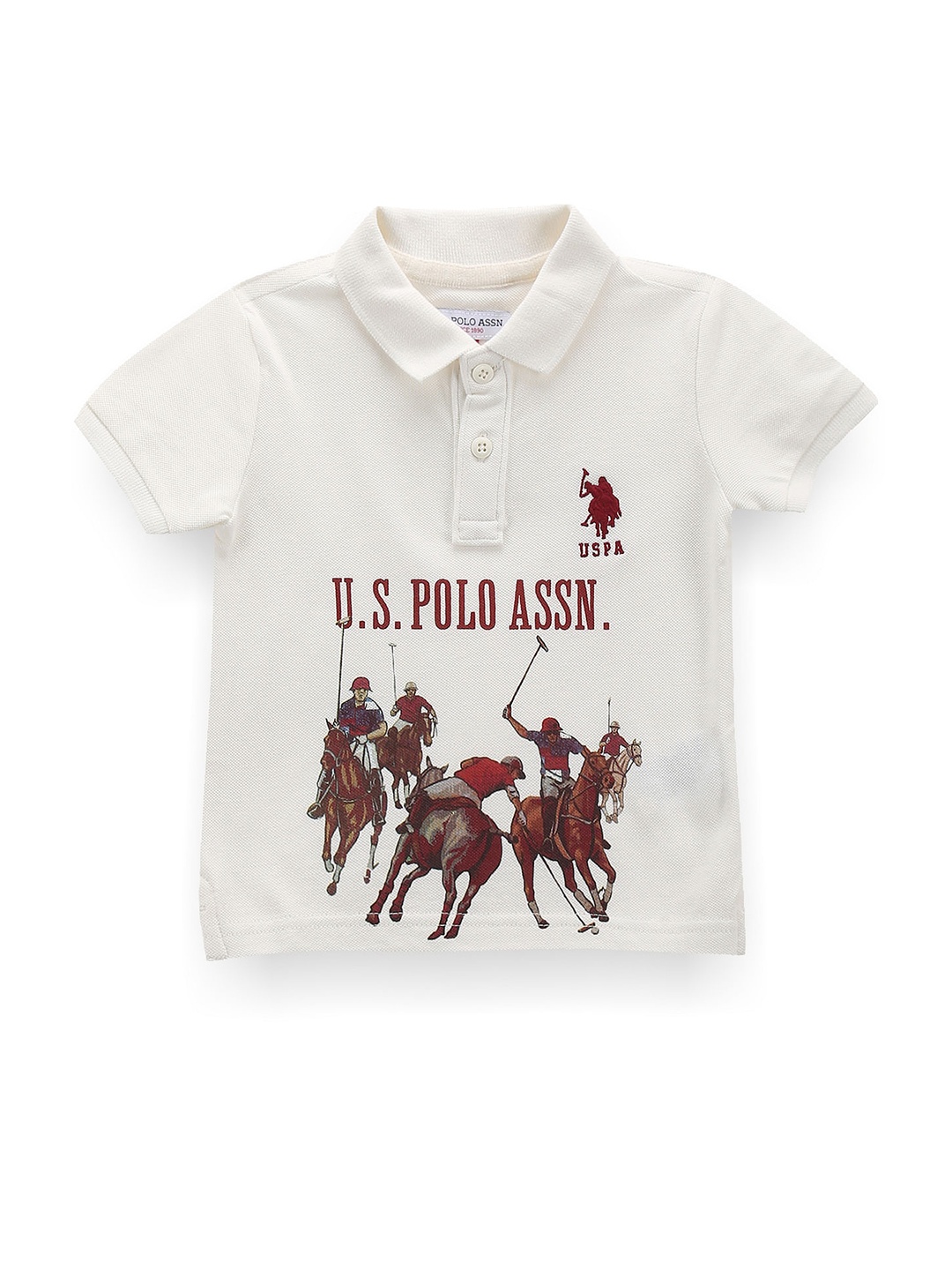 

U.S. Polo Assn. Kids Boys Polo Collar Short Sleeves Cotton Applique T-shirt, White