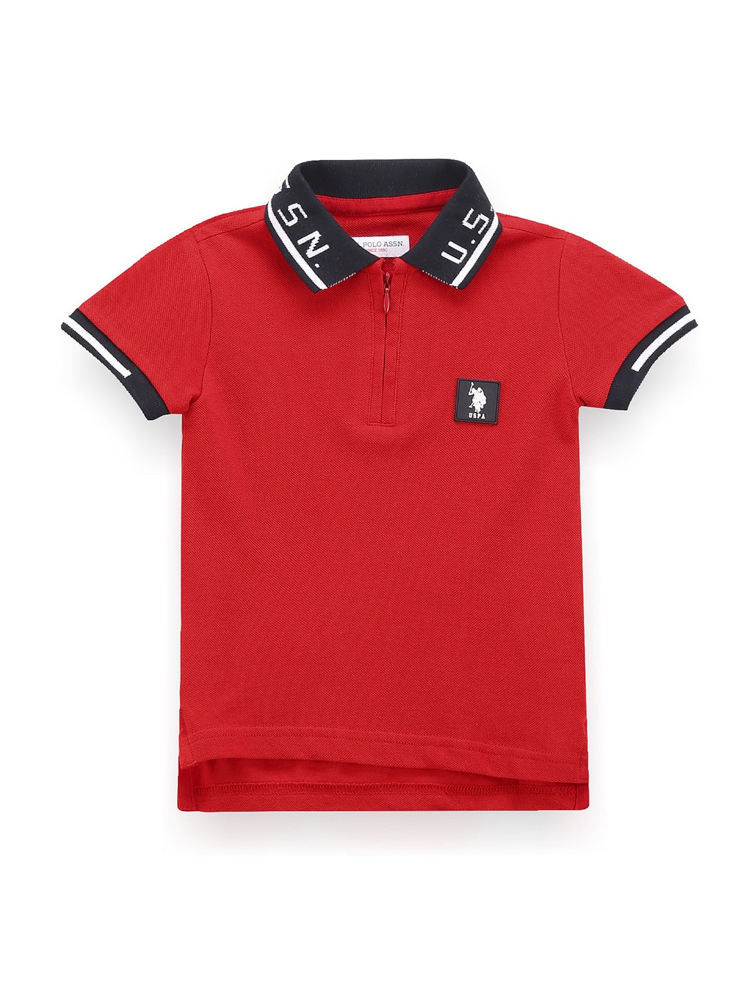 

U.S. Polo Assn. Kids Boys Cotton Zipper Polo Shirt Applique T-shirt, Red