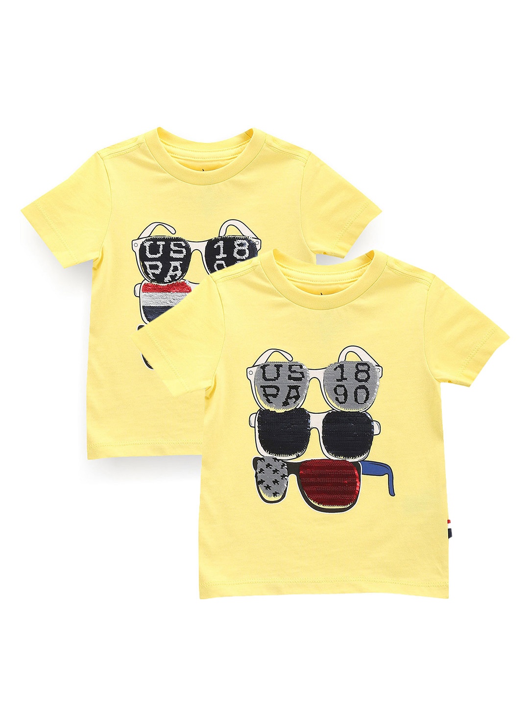 

U.S. Polo Assn. Kids Pack Of 2 Boys Embellished Cotton T-shirts, Yellow