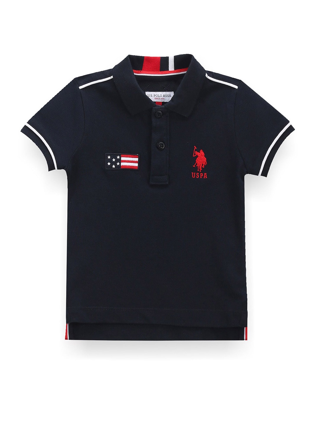 

U.S. Polo Assn. Kids Boys Polo Collar Contrast Piping Applique T-shirt, Blue