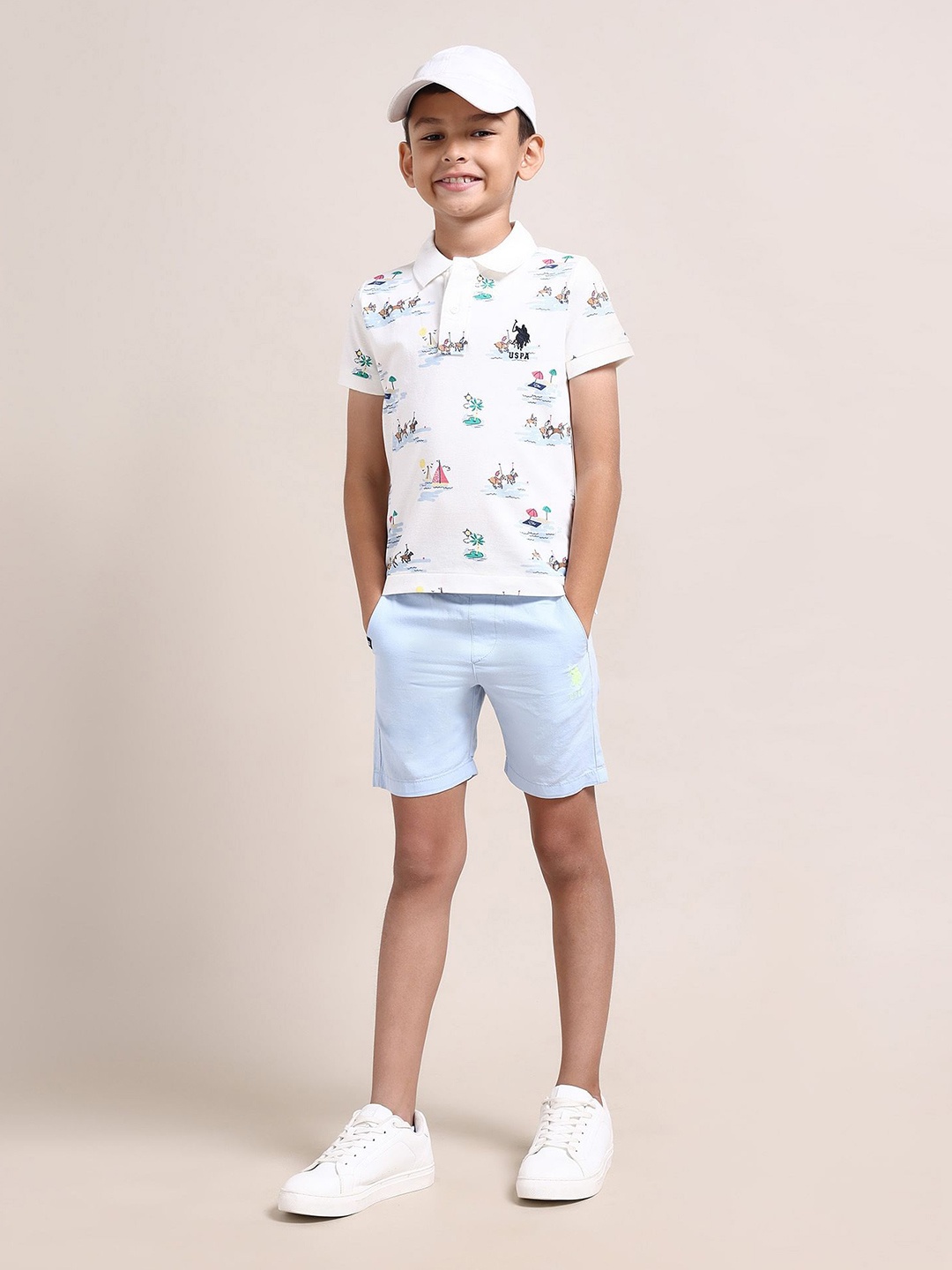 

U.S. Polo Assn. Kids Boys Conversational Printed Polo Collar Cotton T-shirt, White