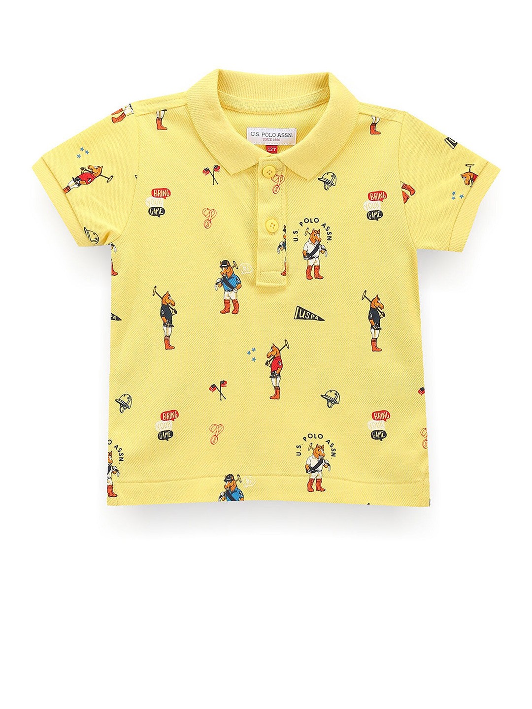 

U.S. Polo Assn. Kids Boys Conversational Printed Polo Collar Cotton T-shirt, Yellow