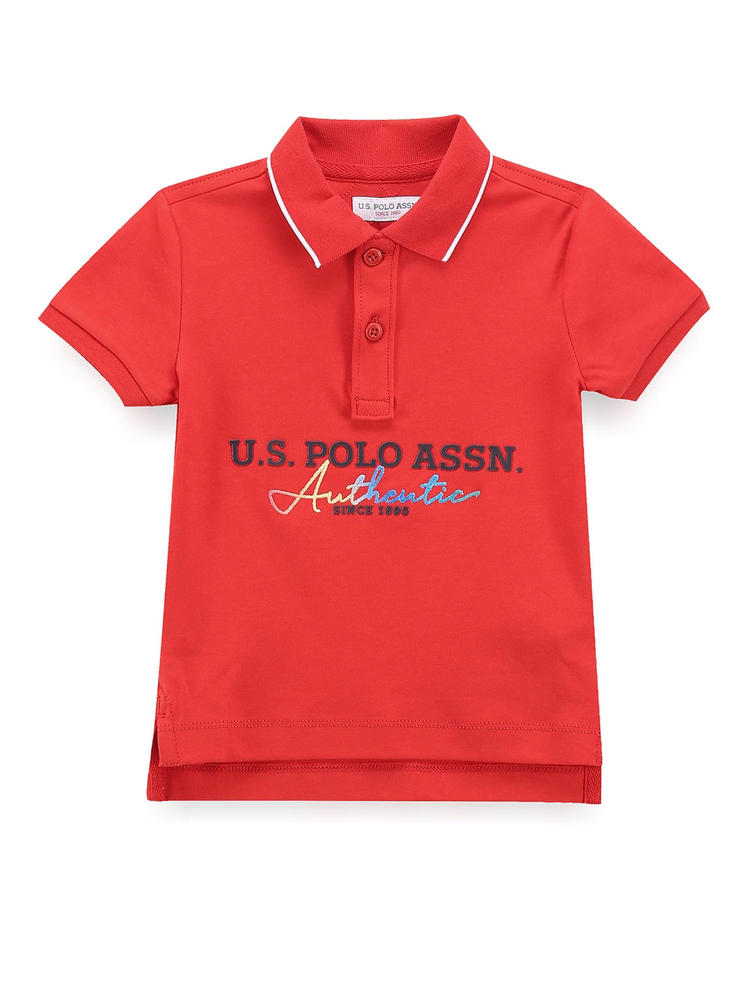 U.S. Polo Assn. Kids Boys Typography Printed Polo Collar Short Sleeves Cotton T-shirt, Red