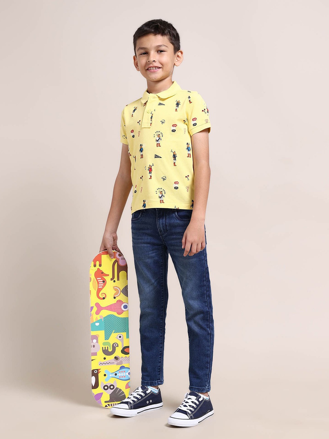 

U.S. Polo Assn. Kids Boys Conversational Printed Polo Collar Cotton T-shirt, Yellow