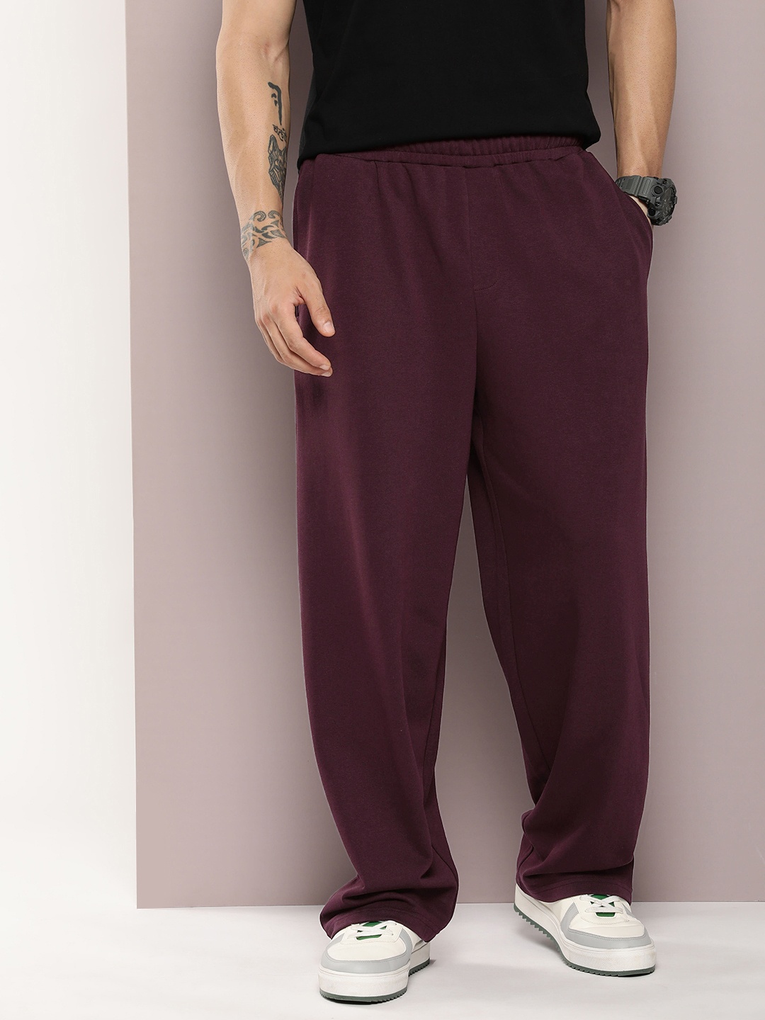 

DILLINGER Men Super Soft Cotton Extra Baggy Korean Pant, Burgundy