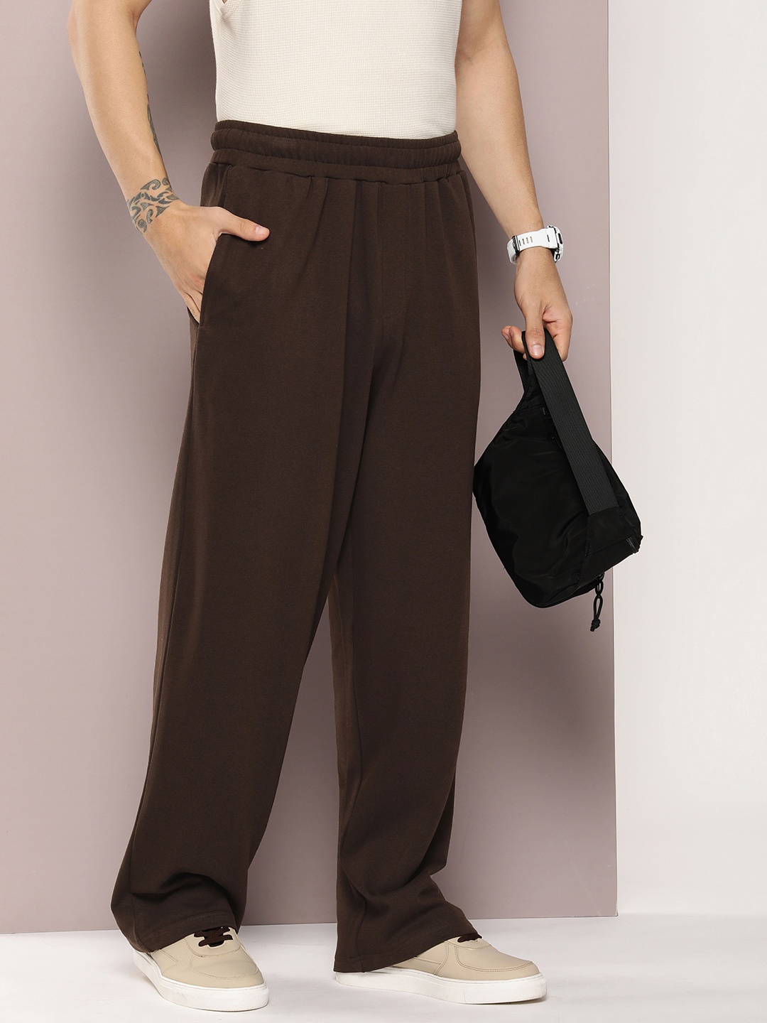 

DILLINGER Men Super Soft Cotton Extra Baggy Korean Pant, Brown