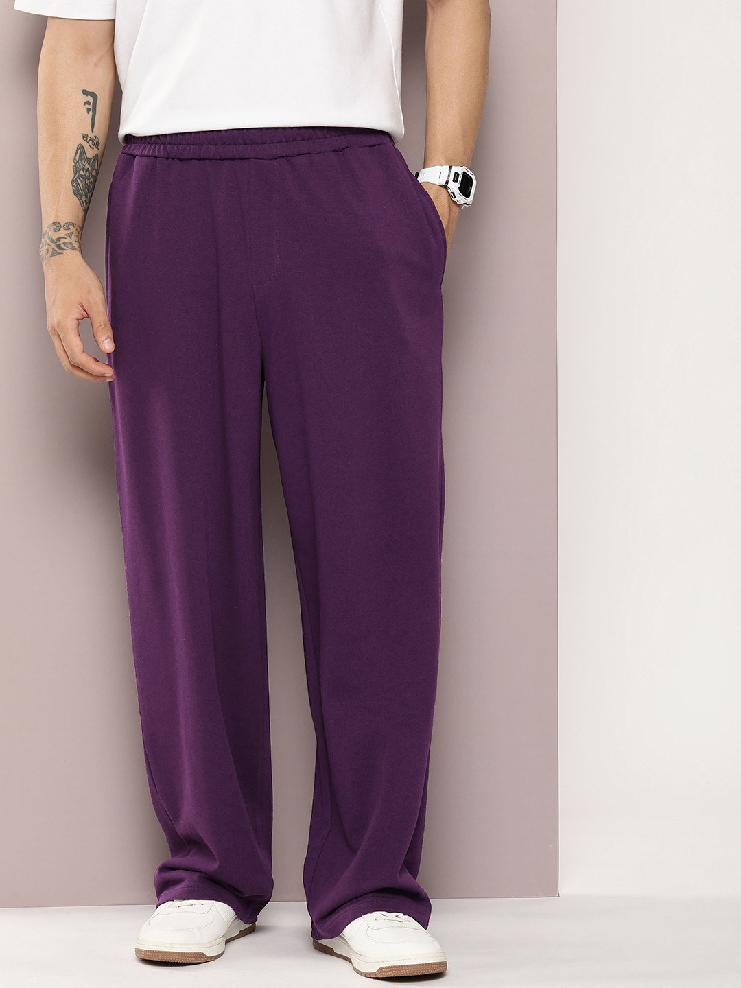 

DILLINGER Men Super Soft Cotton Extra Baggy Korean Pant, Purple