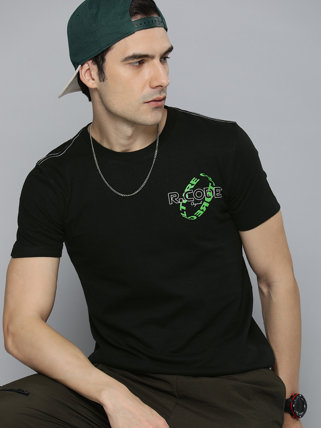 

R.Code by The Roadster Life Co. Men Graphic Printed T-shirt, Black