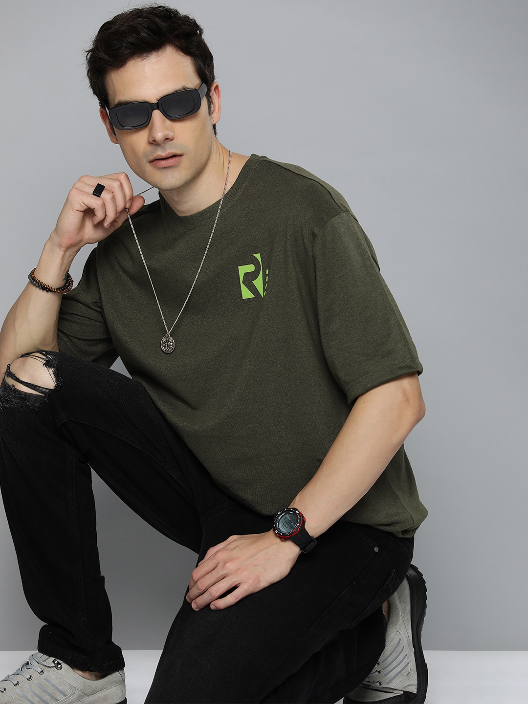 

R.Code by The Roadster Life Co. Men Brand Logo Printed T-shirt, Olive