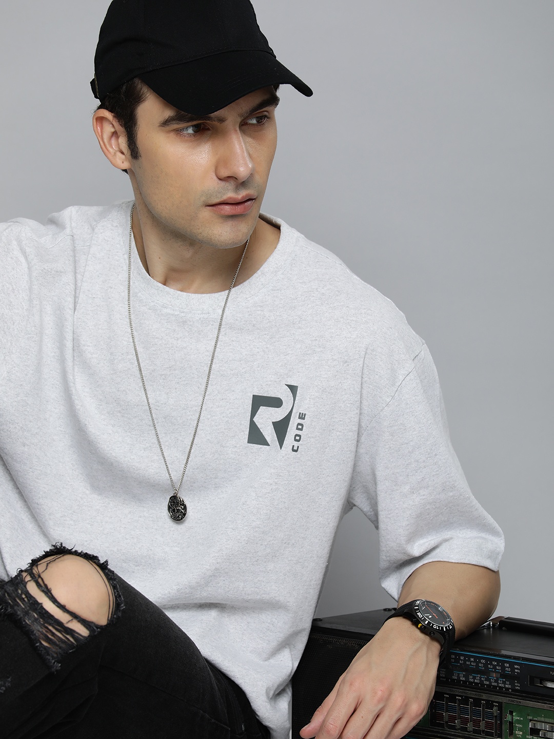 R.Code by The Roadster Life Co. Men Brand Logo Printed T-shirt, White