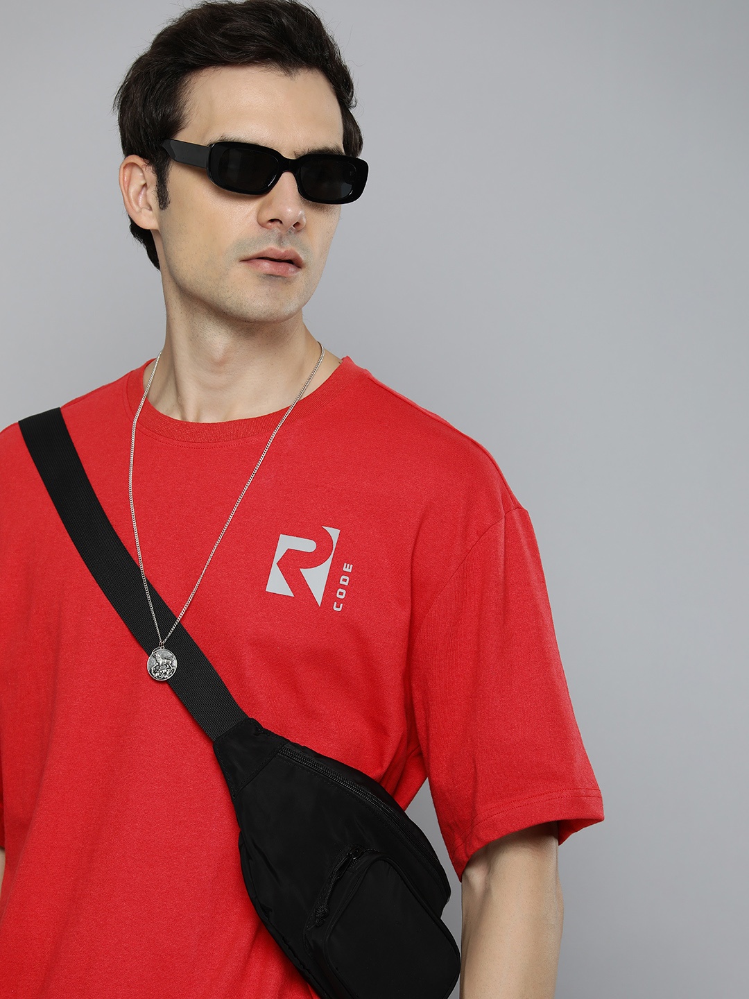 

R.Code by The Roadster Life Co. Men Brand Logo Printed T-shirt, Red