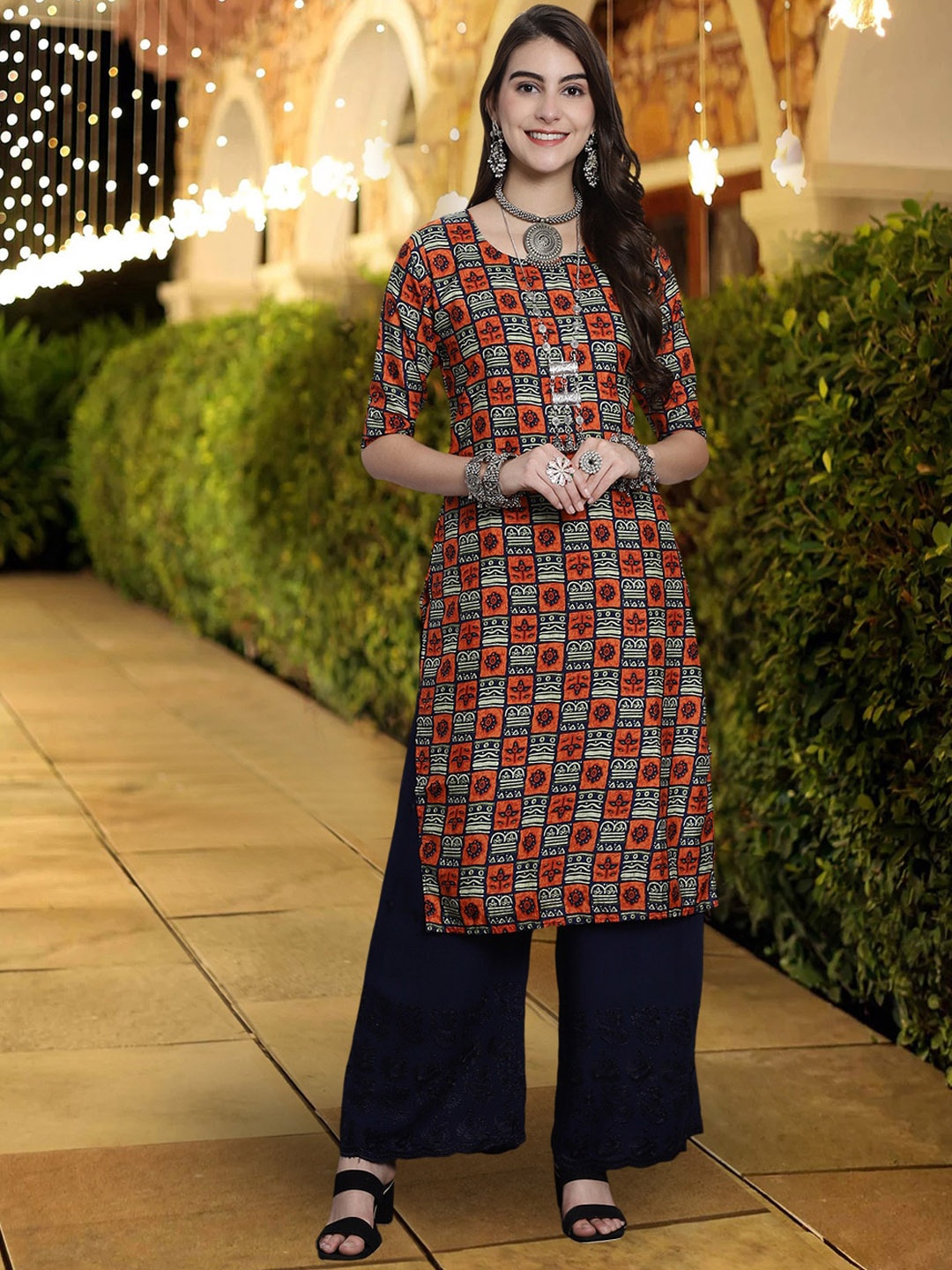 

7Threads Ethnic Motifs Printed Kurta, Red