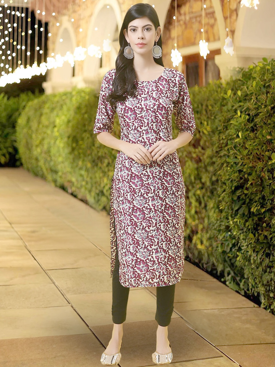 

7Threads Floral Printed Crepe Kurta, Pink
