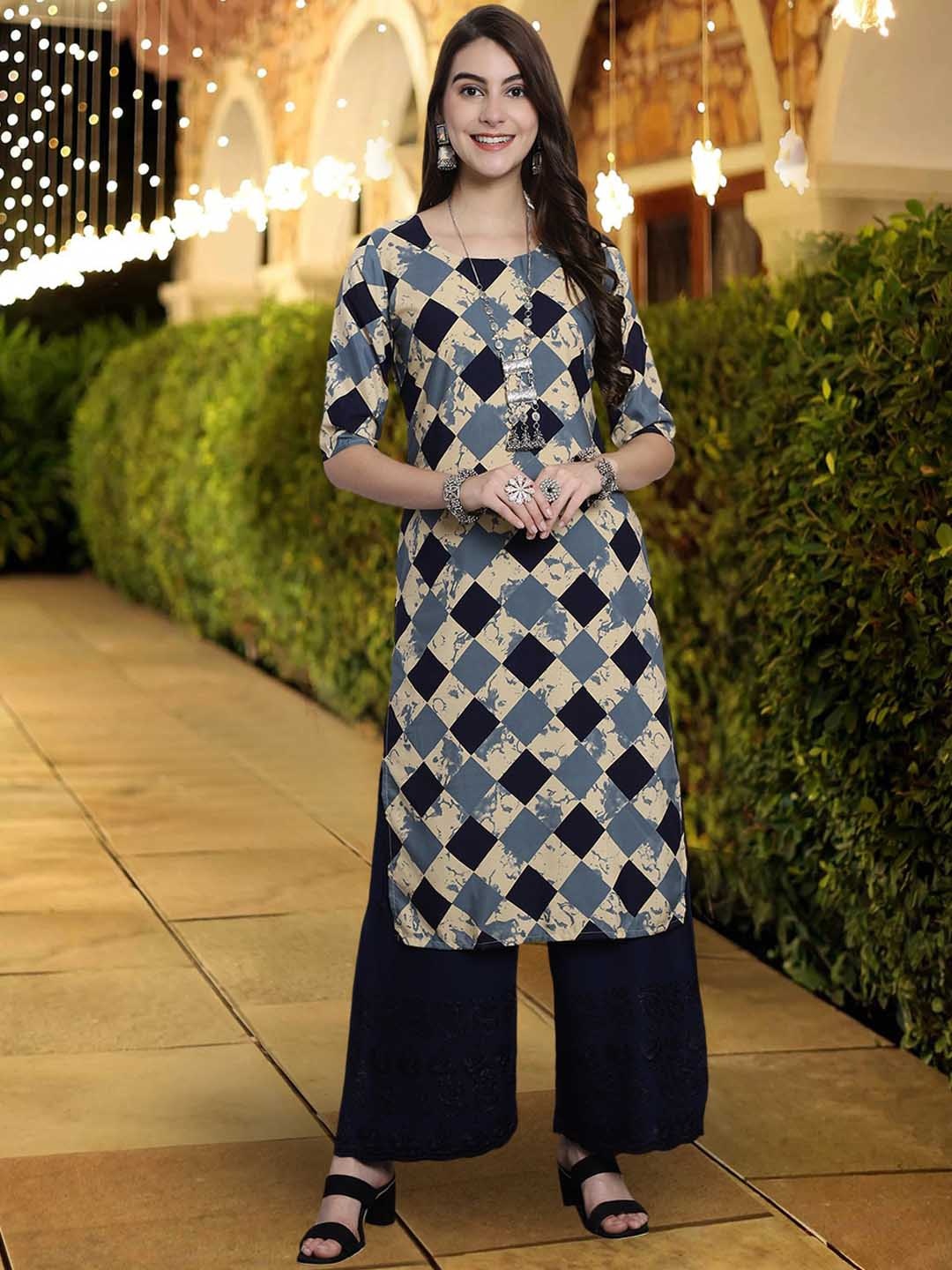 

7Threads Geometric Printed Straight Kurta, Black