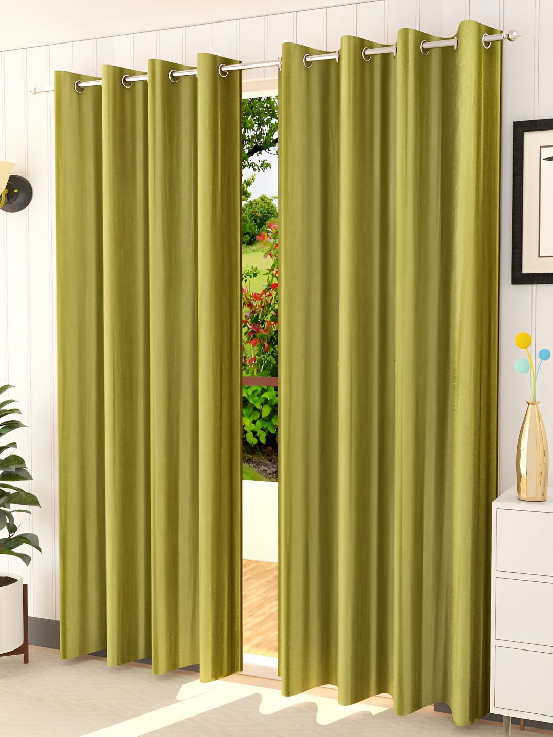 

Galaxy Home Decor Green 4 Pieces Room Darkening Eyelet Long Door Curtains