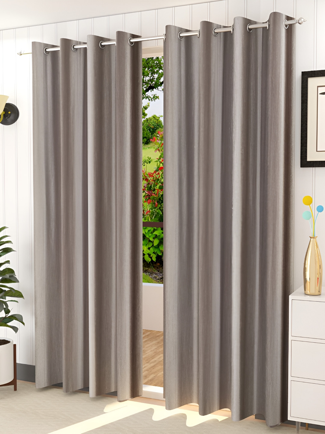 

Galaxy Home Decor Grey 3 Pieces Room Darkening Long Door Curtains