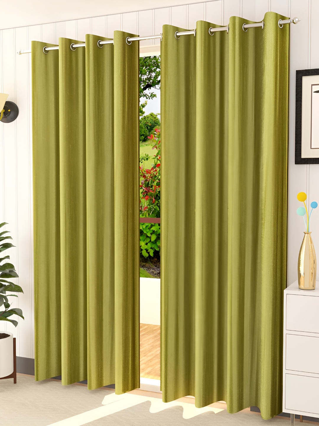 

Galaxy Home Decor Green 2 Pieces Floral Room Darkening Long Door Curtain