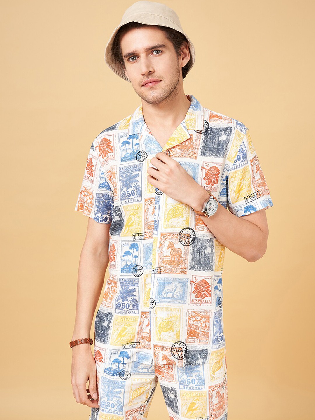 

Urban Ranger by pantaloons Cuban Collar Slim Fit Printed Casual Shirt, Off white