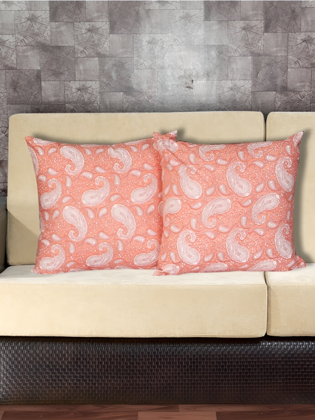 

INDHOME LIFE Pink & White Set of 2 Ethnic Motifs Square Cushion Covers