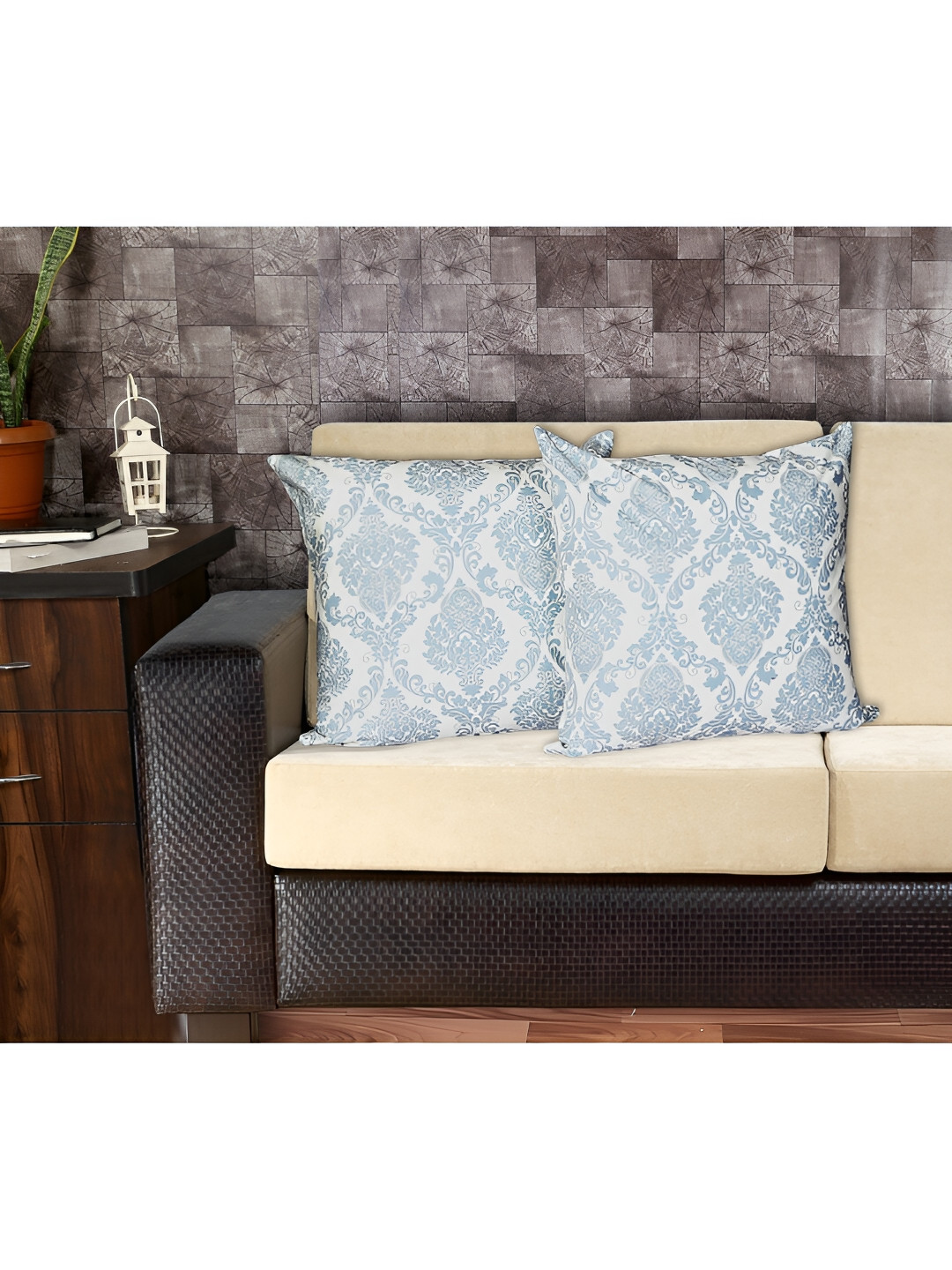 

INDHOME LIFE Blue & Off White Set of 2 Ethnic Motifs Square Cushion Covers