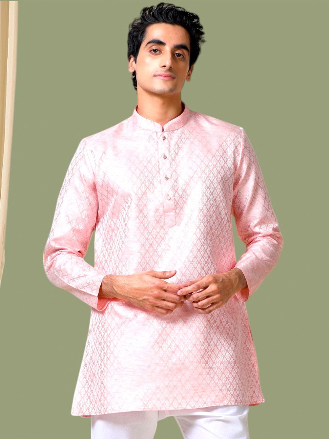 

TATTVA Mandarin Collar Chikankari Kurta, Peach