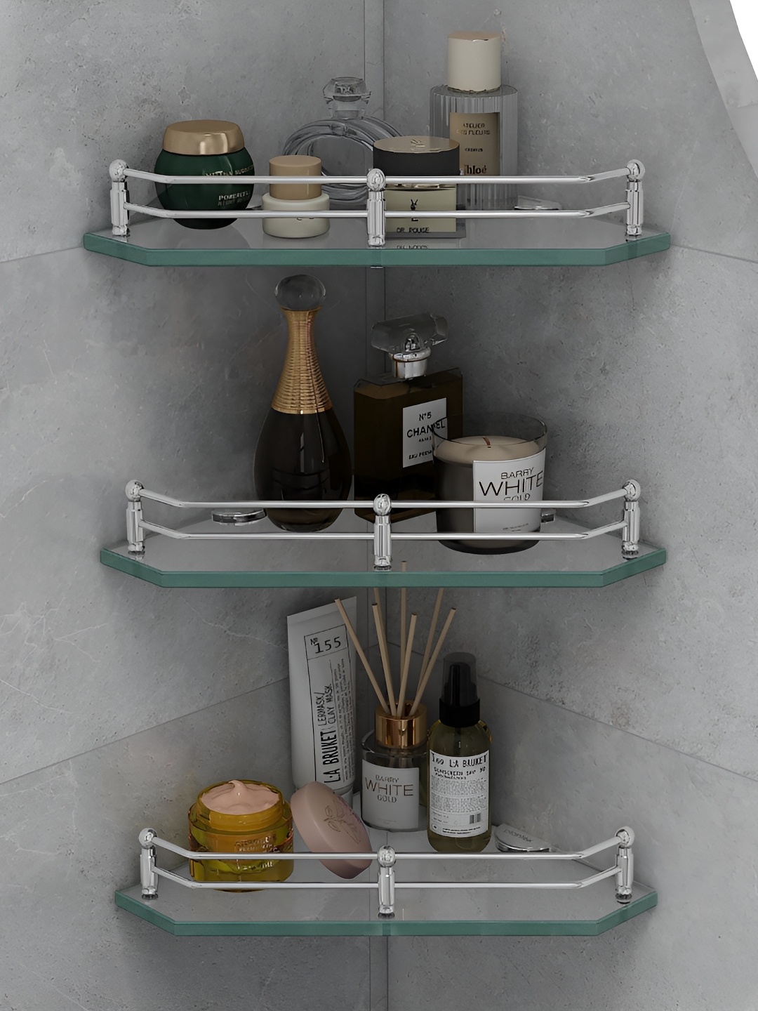 

Plantex Transparent 3 Pieces Glass Corner Shelf Bathroom Organisers