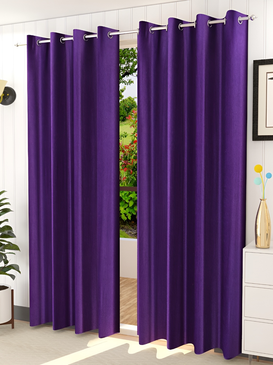 

Galaxy Home Decor Purple Set of 2 Floral Room Darkening Long Door Curtain