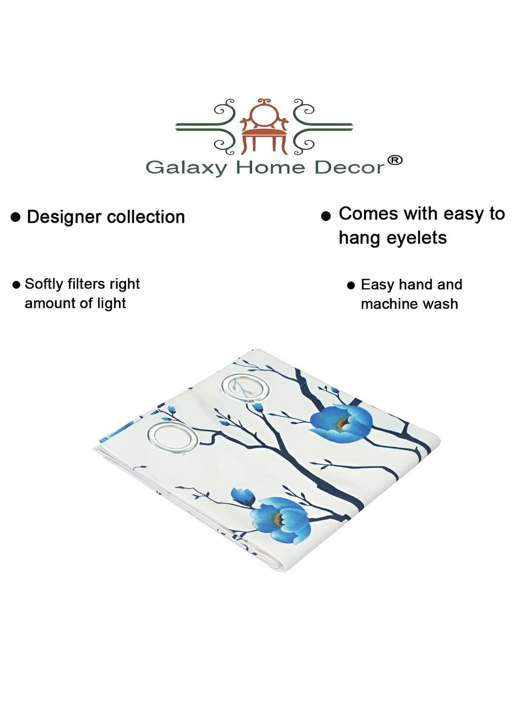 

Galaxy Home Decor Turquoise Blue Set of 4 Floral Room Darkening Long Door Curtain