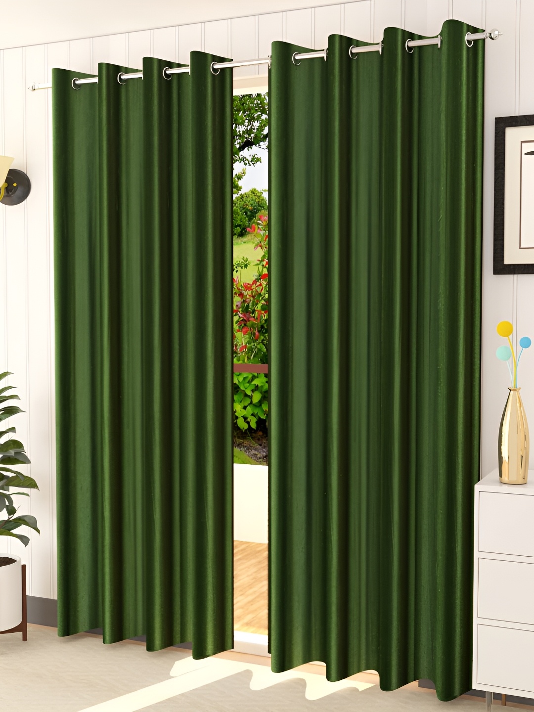 

Galaxy Home Decor Green 2 Pieces Eyelet Room Darkening Door Curtains