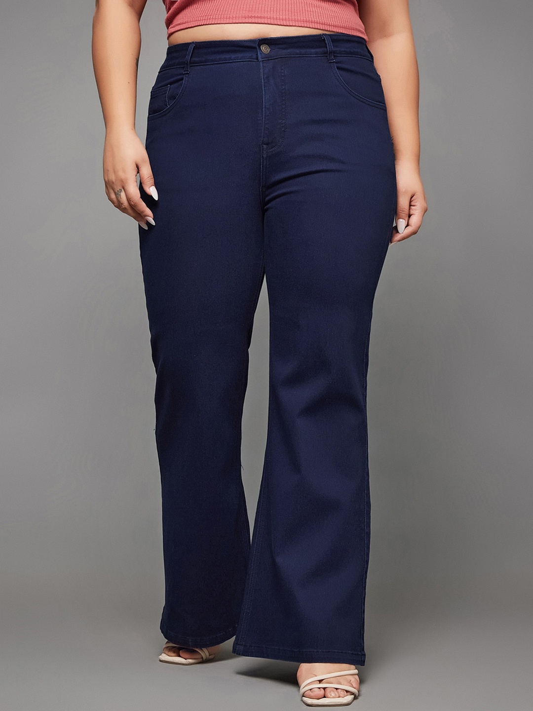 

Miss Chase A+ Women Plus Size Bootcut High-Rise Clean Look Stretchable Jeans, Navy blue