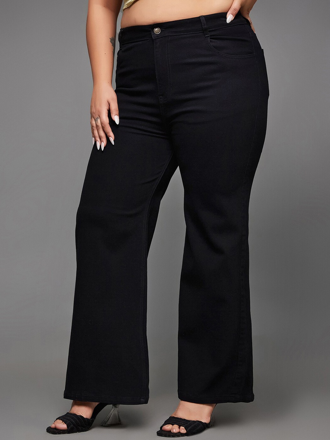 

Miss Chase A+ Women Plus Size Wide Leg High-Rise Stretchable Jeans, Black