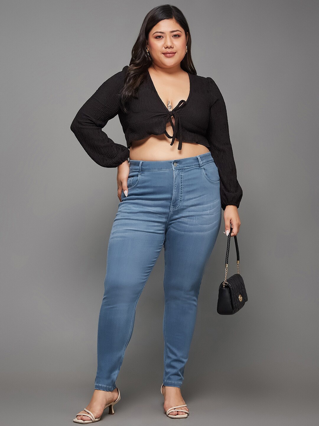 

Miss Chase A+ Women Plus Size Super Skinny Fit High-Rise Stretchable Jeans, Blue