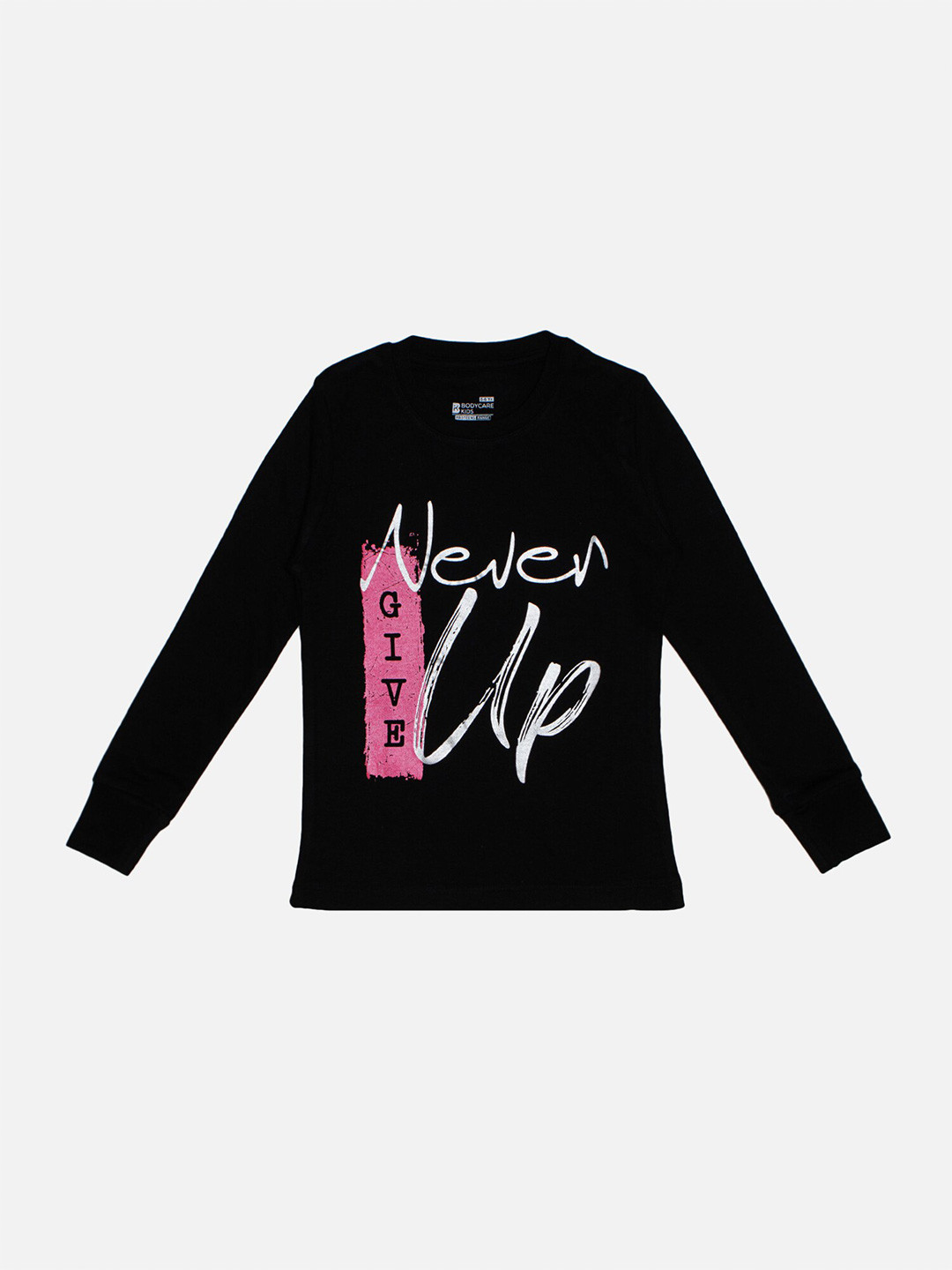 

Bodycare Girls Typography Printed Round Neck Cotton T-shirt, Black