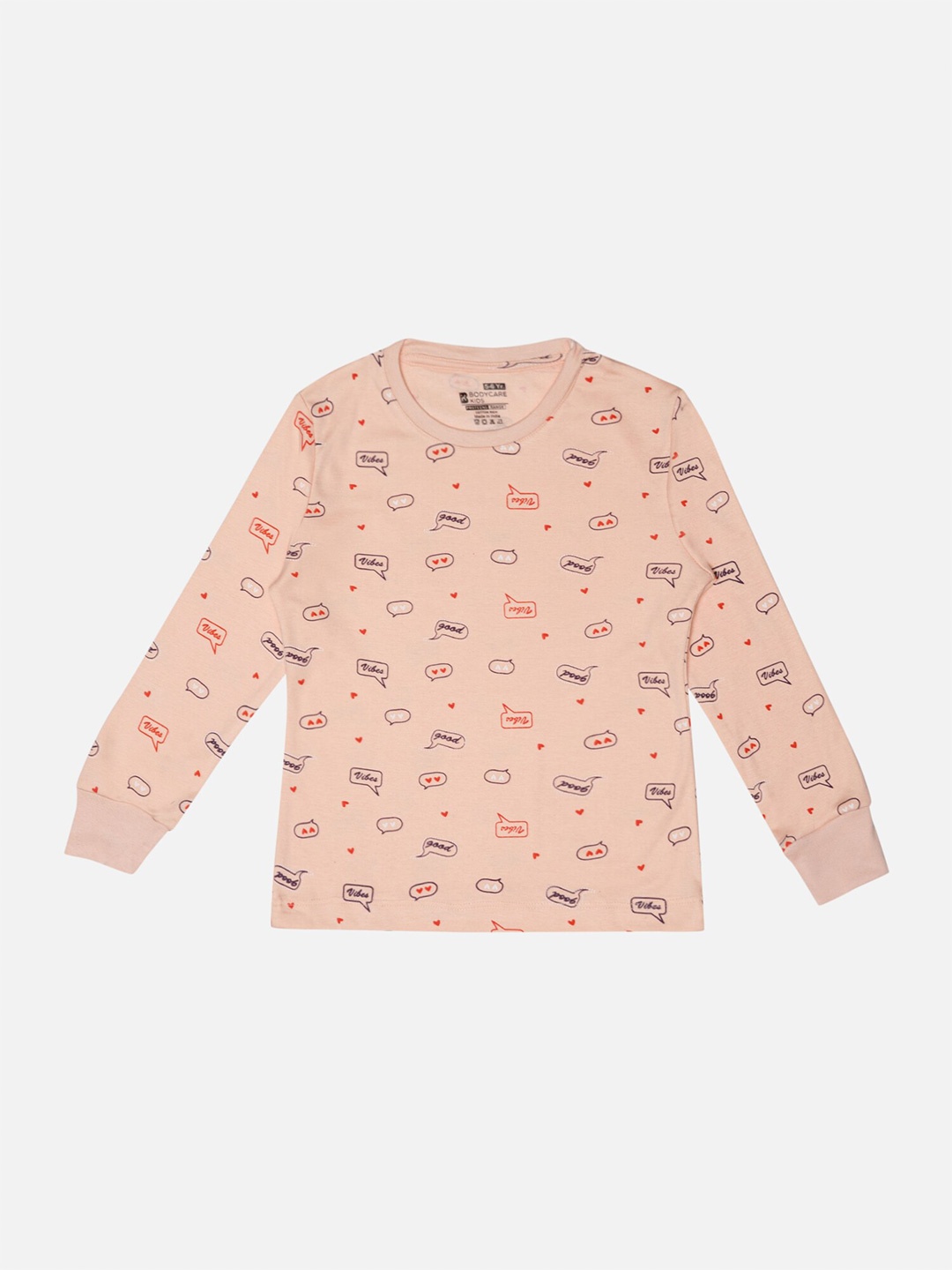 

Bodycare Girls Conversational Printed Regular Fit Cotton T-shirt, Peach