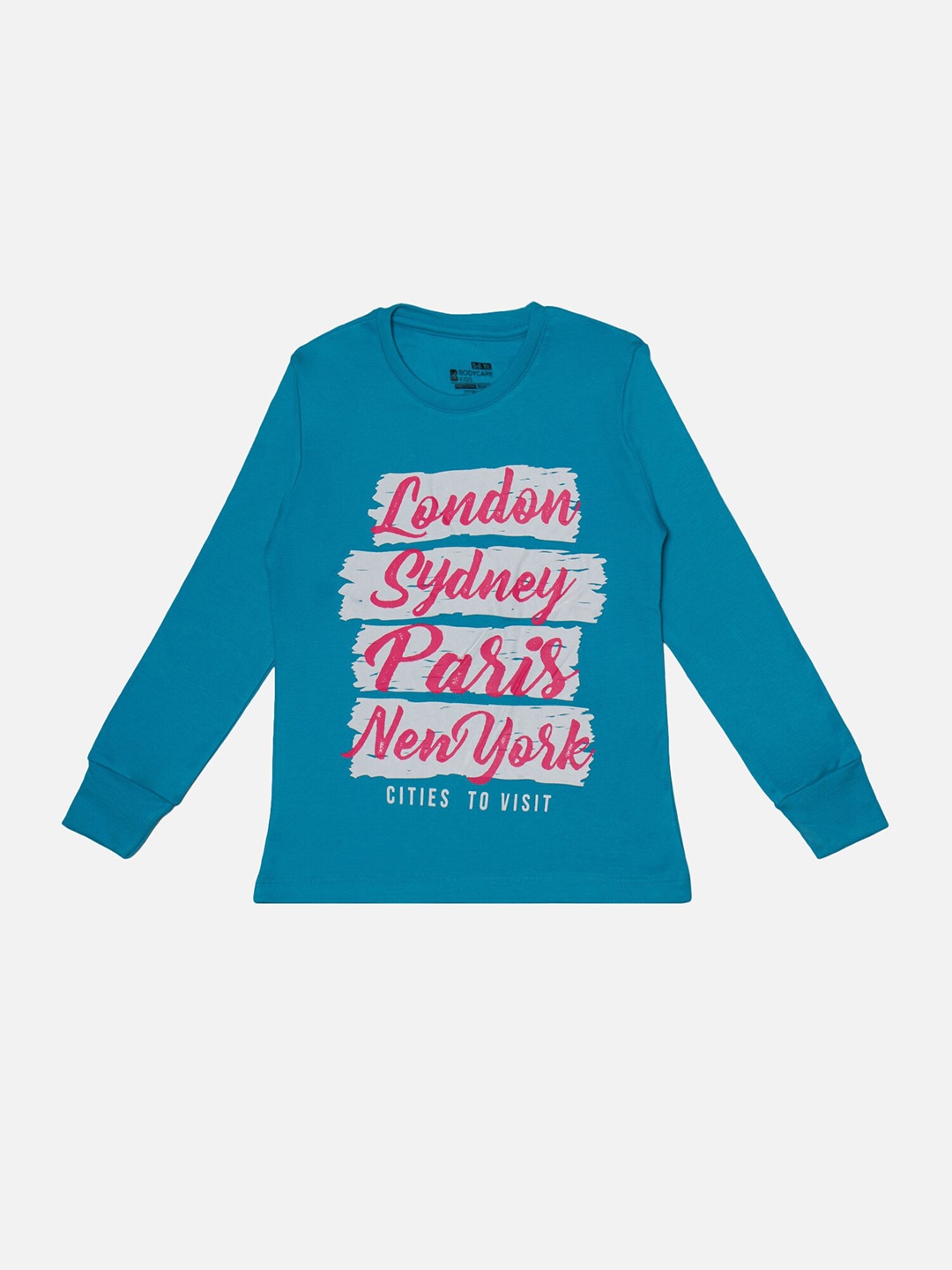 

Bodycare Girls Typography Printed Round Neck Long Sleeves Cotton T-shirt, Green