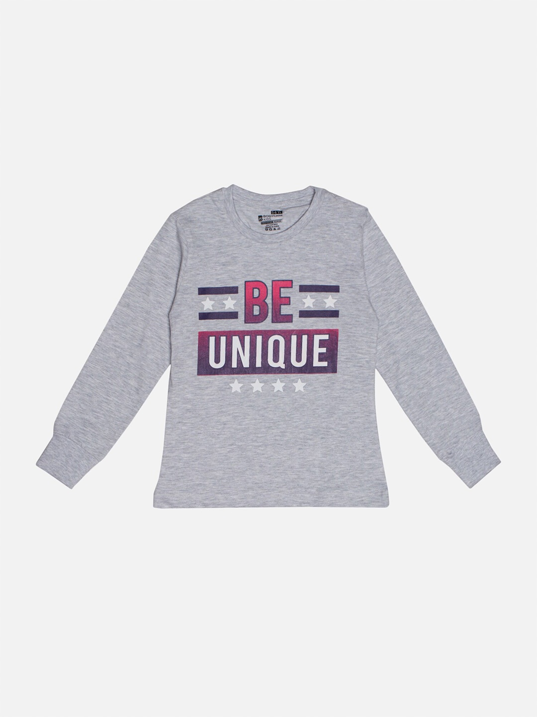 

Bodycare Girls Typography Printed Round Neck Long Sleeves Cotton T-shirt, Grey