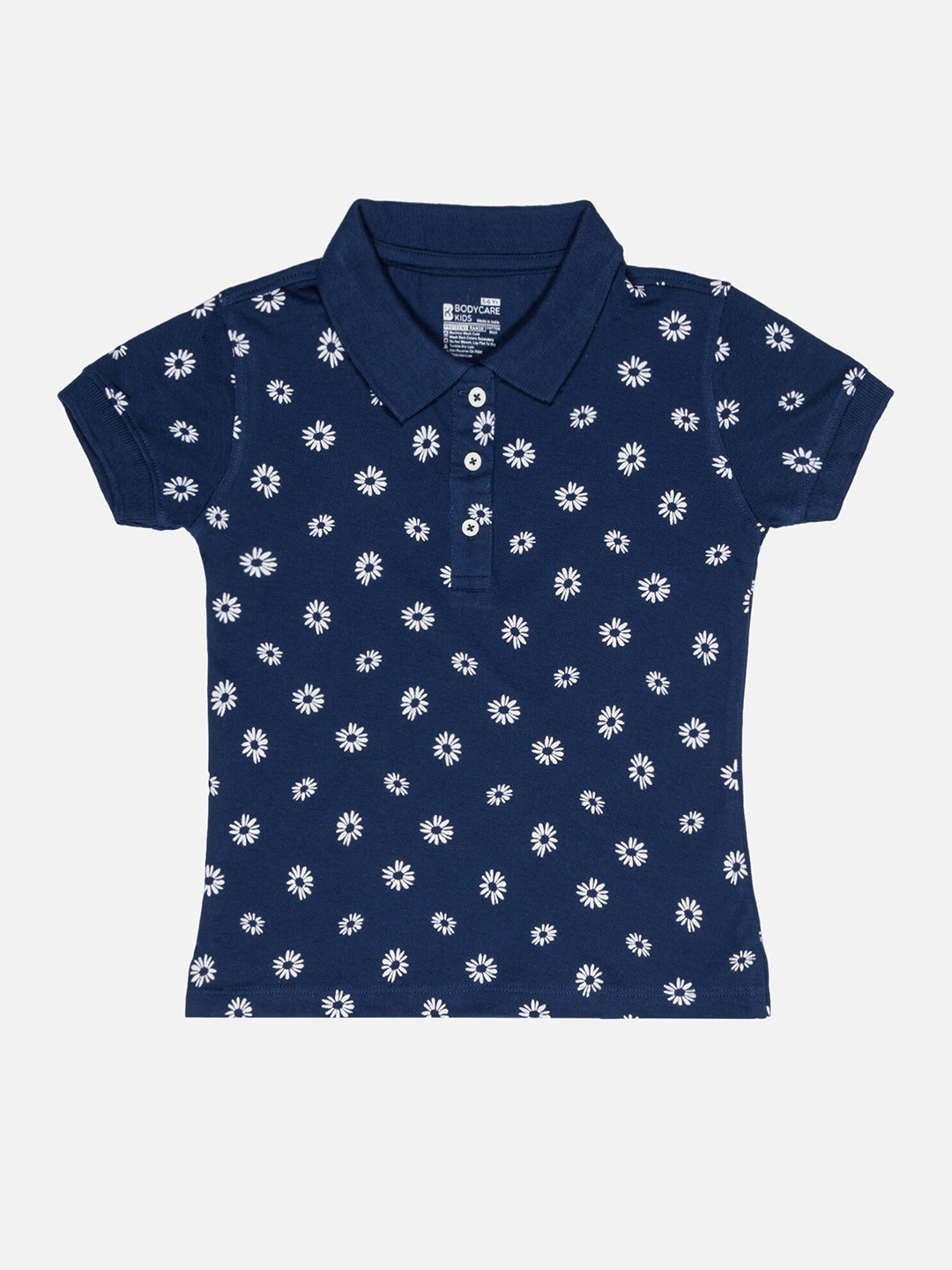 

Bodycare Girls Conversational Printed Cotton Polo Collar Short Sleeves Casual T-shirt, Navy blue