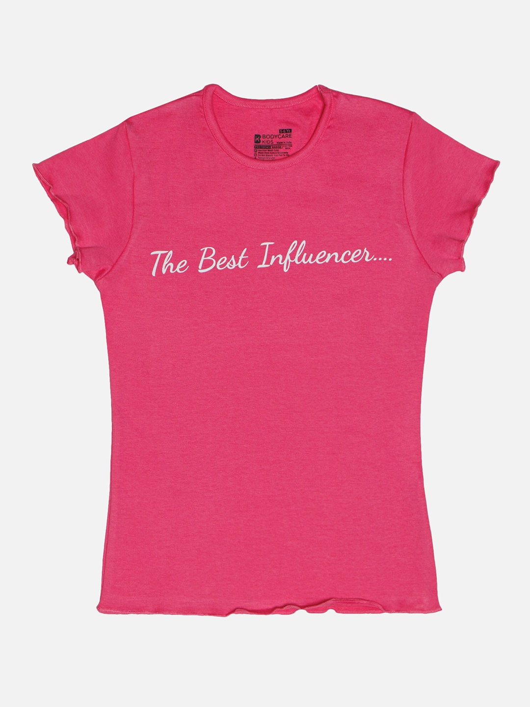 Bodycare Girls Typography Printed Applique T-shirt, Pink